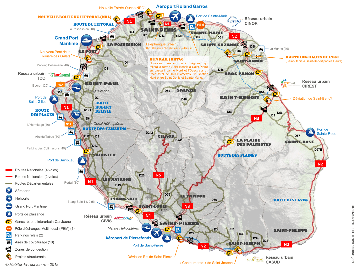 Carte Routes Infrastructures Transports La Reunion 